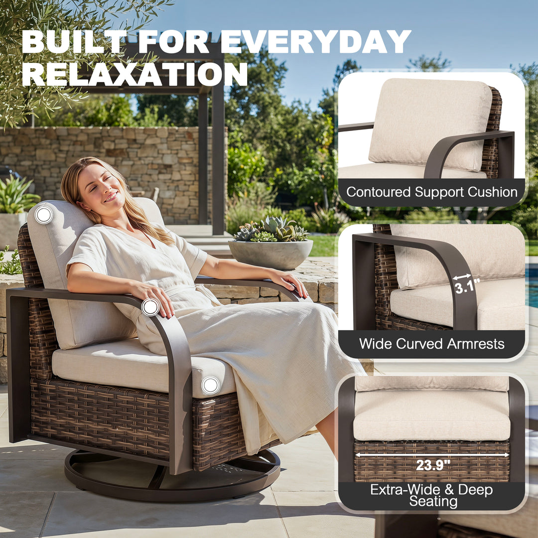Handwoven Wicker Metal Swivel Patio Sofa with Cushion and Pillow