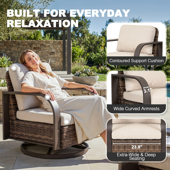 Handwoven Wicker Metal Swivel Patio Sofa with Cushion and Pillow