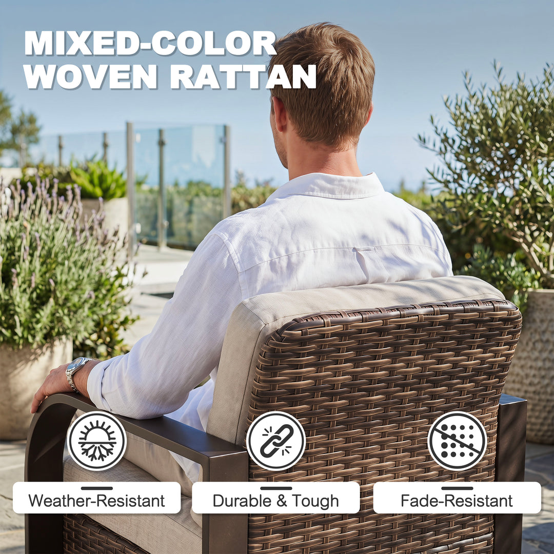 Handwoven Wicker Metal Swivel Patio Sofa with Cushion and Pillow