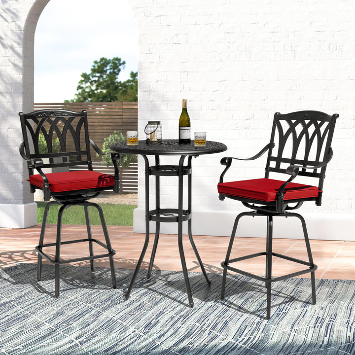 3PCS Cast Aluminum Outdoor Swivel Bar Set with Umbrella Hole, Olefin Cushions