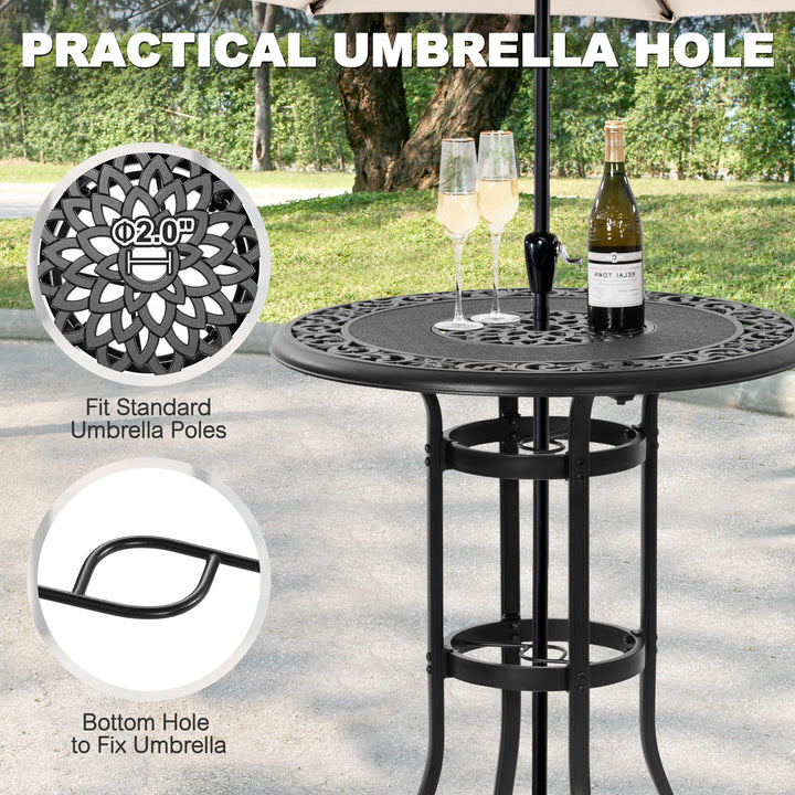 3PCS Cast Aluminum Outdoor Swivel Bar Set with Umbrella Hole, Olefin Cushions