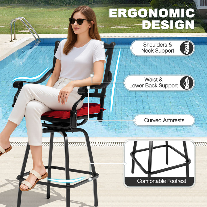 3PCS Cast Aluminum Outdoor Swivel Bar Set with Umbrella Hole, Olefin Cushions