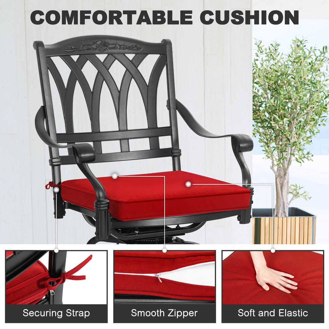 3PCS Cast Aluminum Outdoor Swivel Bar Set with Umbrella Hole, Olefin Cushions