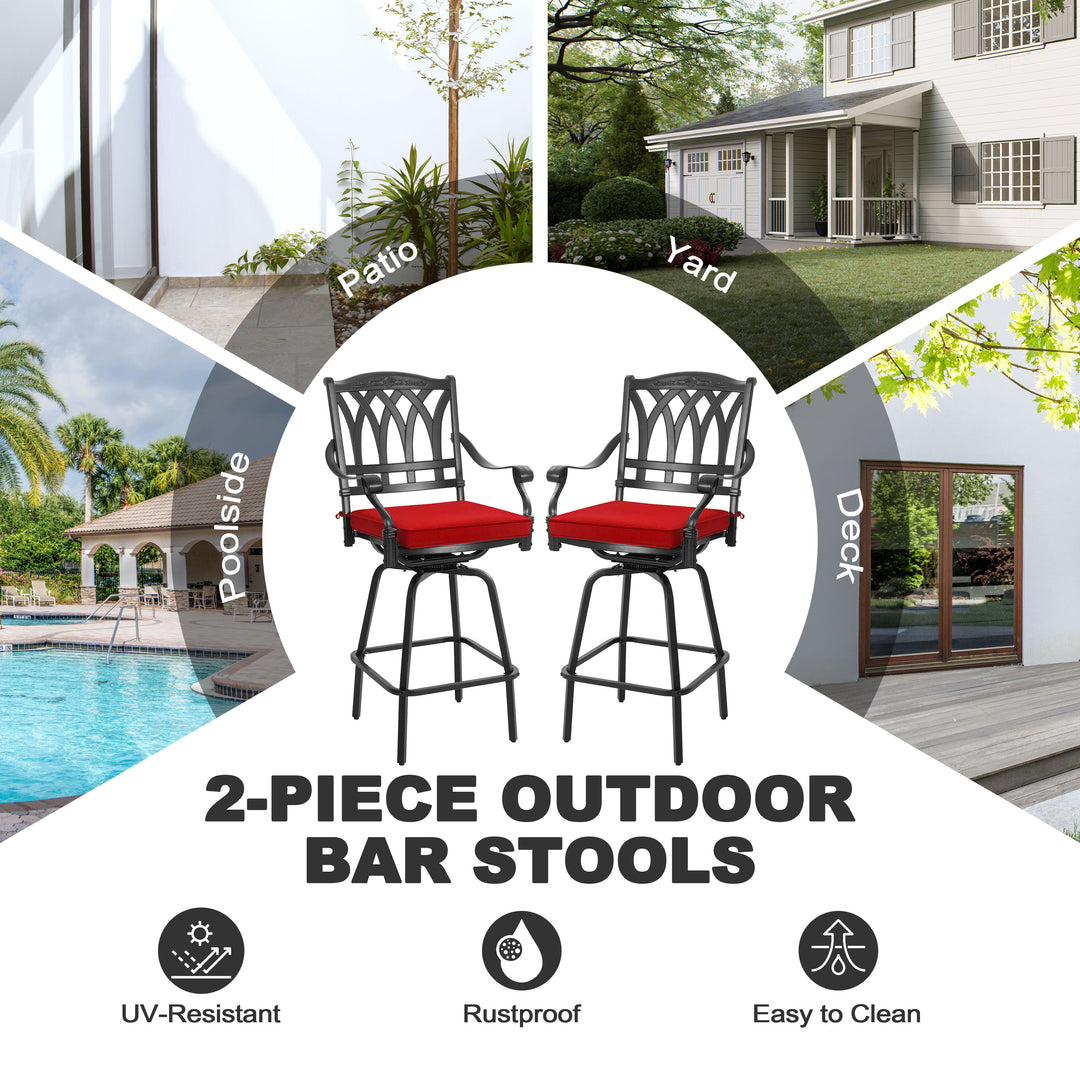 3PCS Cast Aluminum Outdoor Swivel Bar Set with Umbrella Hole, Olefin Cushions