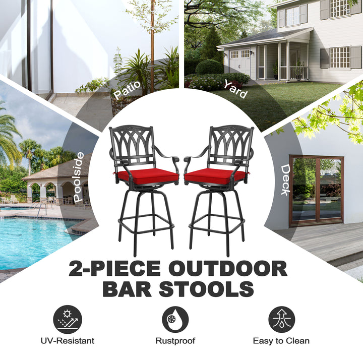 3PCS Cast Aluminum Outdoor Swivel Bar Set with Umbrella Hole, Olefin Cushions