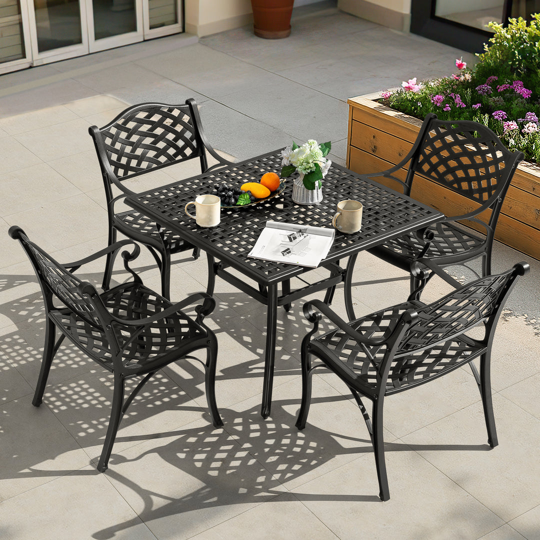 5-Piece Cast Aluminum Patio Dining Set with Umbrella Hole and Wide Seat