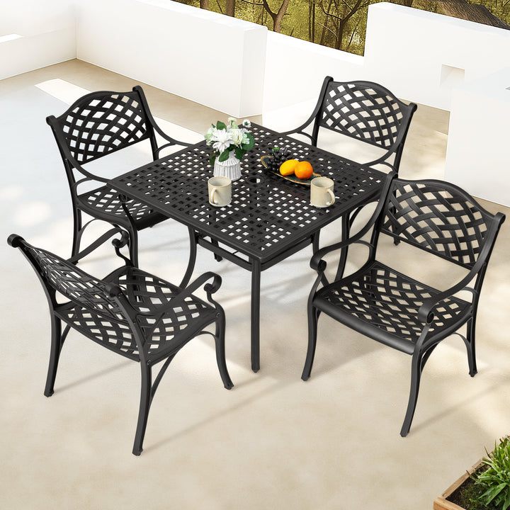 5-Piece Cast Aluminum Patio Dining Set with Umbrella Hole and Wide Seat