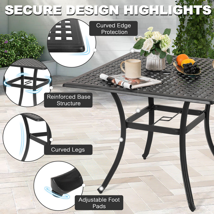 5-Piece Cast Aluminum Patio Dining Set with Umbrella Hole and Wide Seat