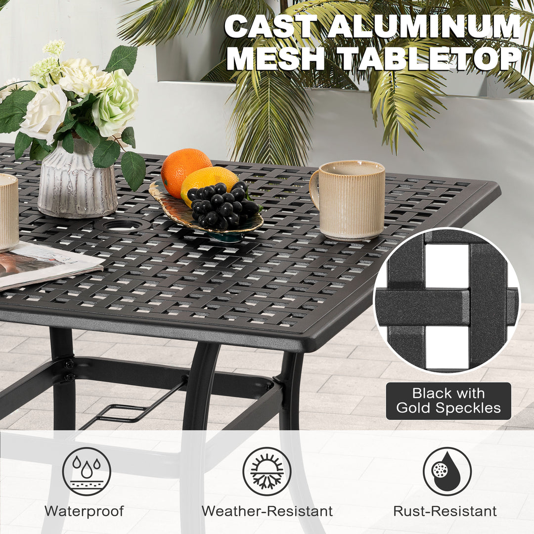 5-Piece Cast Aluminum Patio Dining Set with Umbrella Hole and Wide Seat