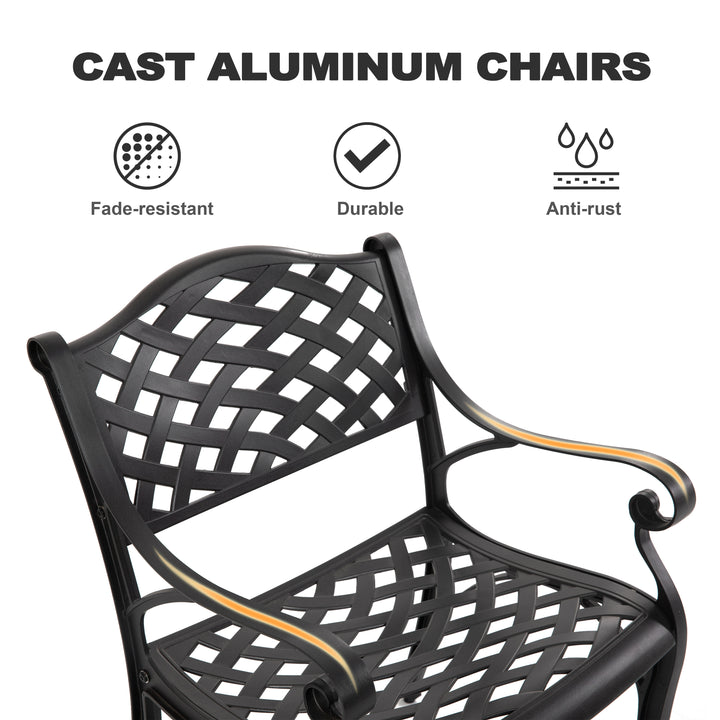 5-Piece Cast Aluminum Patio Dining Set with Umbrella Hole and Wide Seat