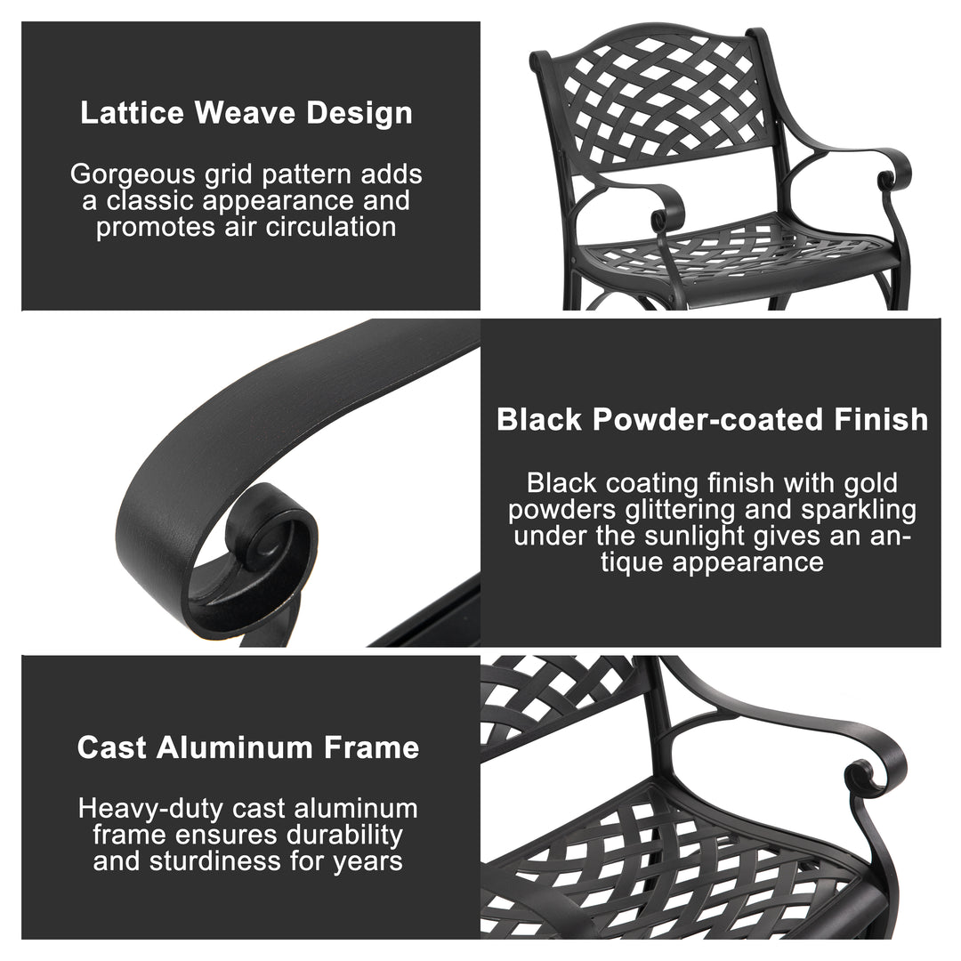 5-Piece Cast Aluminum Patio Dining Set with Umbrella Hole and Wide Seat
