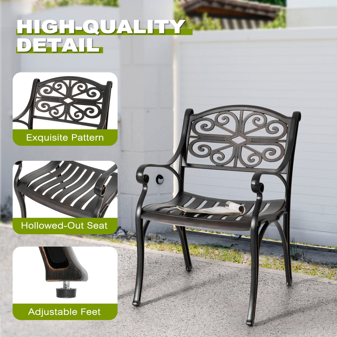 5 Pieces Outdoor Patio Cast Aluminum Dining Set with Cushions, Outdoor Conversation Furniture Set, 4 Dining Chairs, 42’’ Round Bistro Table with Umbrella Hole