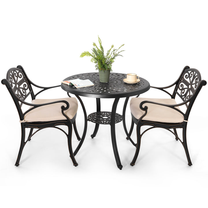 3 Pieces Outdoor Bistro Set Cast Aluminum Patio Dining Set Outdoor Furniture Table with Umbrella Hole for Yard, Balcony