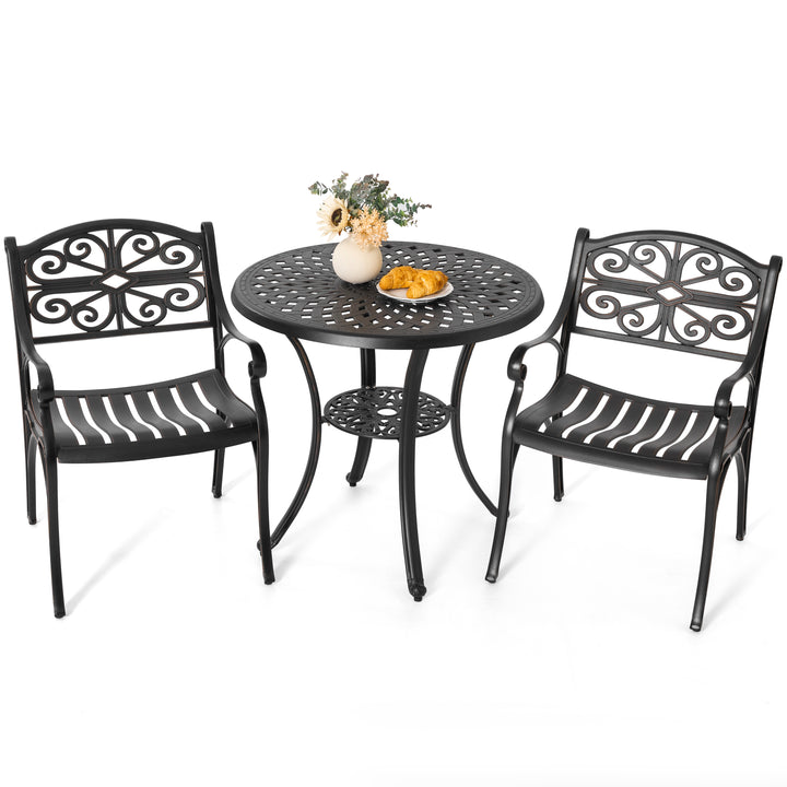 3 Pieces Outdoor Bistro Set Cast Aluminum Patio Dining Set Outdoor Furniture Table with Umbrella Hole for Yard, Balcony