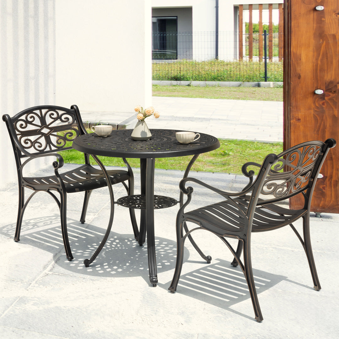 3 Pieces Outdoor Bistro Set Cast Aluminum Patio Dining Set Outdoor Furniture Table with Umbrella Hole for Yard, Balcony