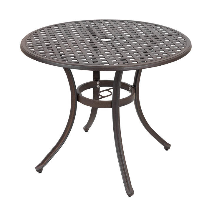 33 Inch Cast Aluminum Dining Table with Umbrella Hole and 4 Dining Chairs