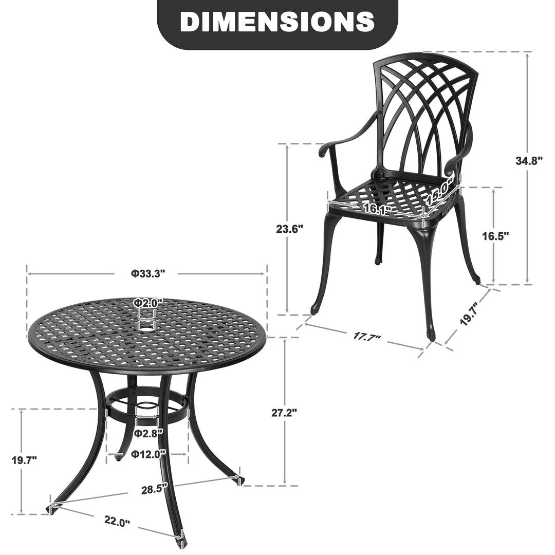 5-Piece Patio Cast Aluminum Dining Set with Umbrella Hole