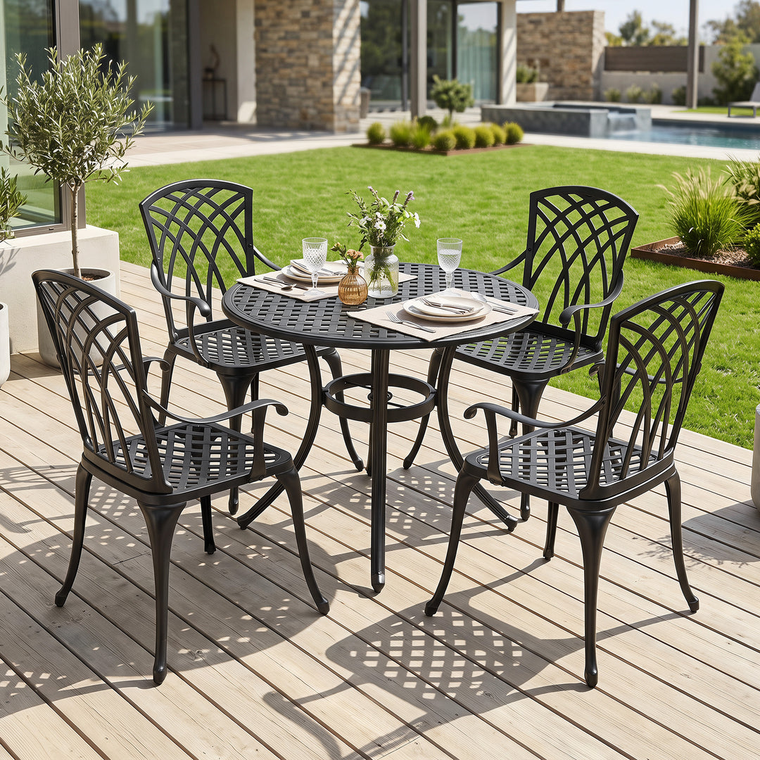 5-Piece Patio Cast Aluminum Dining Set with Umbrella Hole