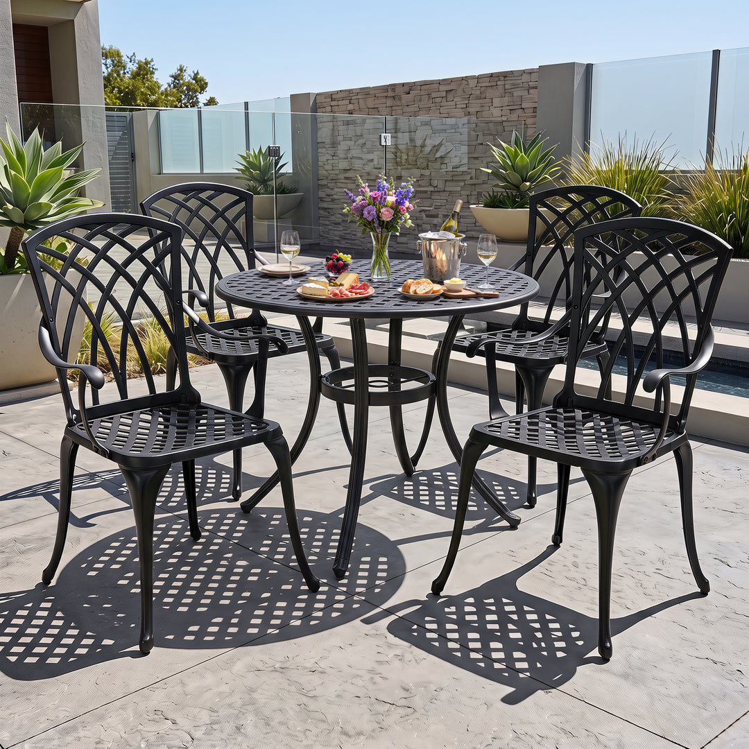 5-Piece Patio Cast Aluminum Dining Set with Umbrella Hole
