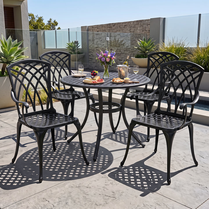 5-Piece Patio Cast Aluminum Dining Set with Umbrella Hole
