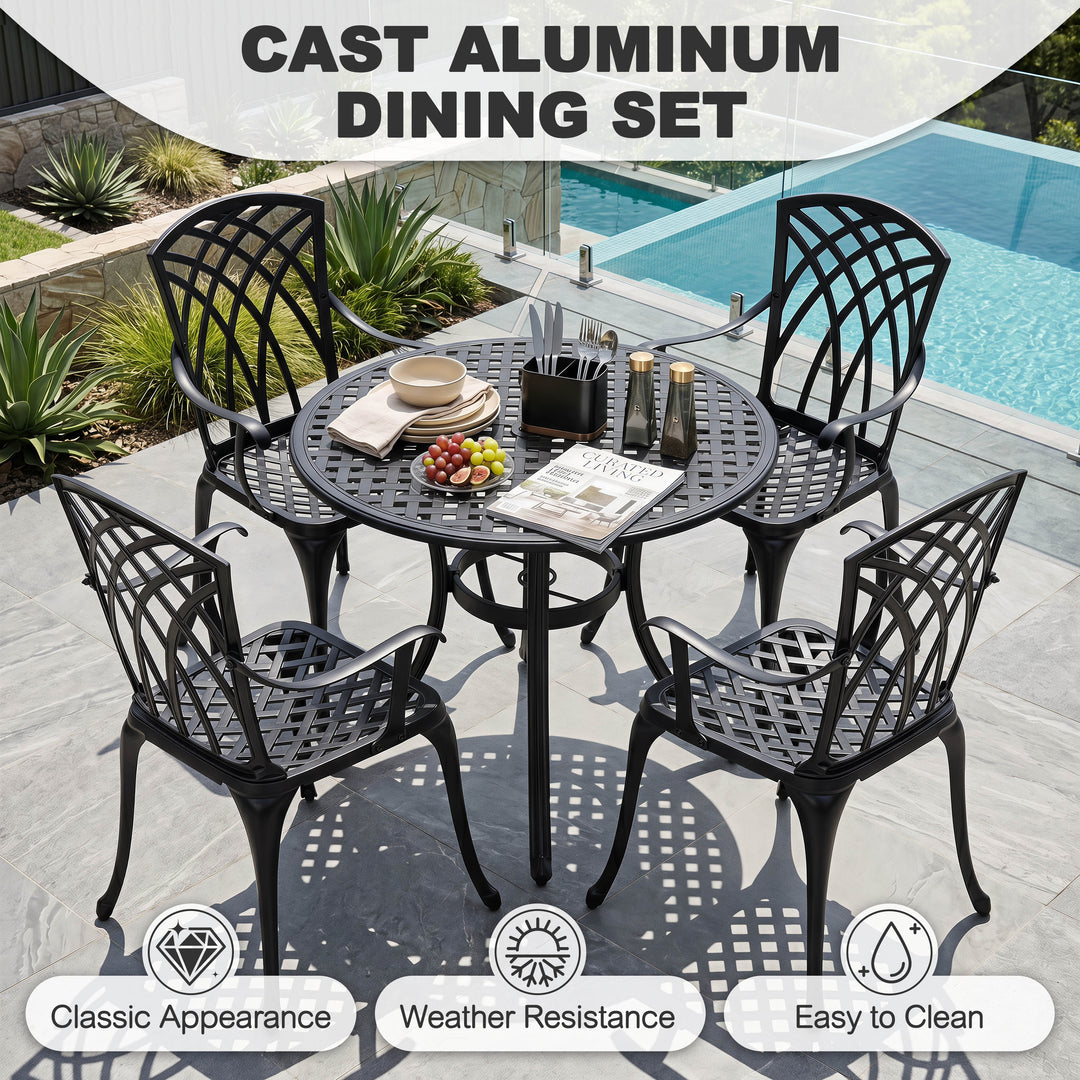 5-Piece Patio Cast Aluminum Dining Set with Umbrella Hole