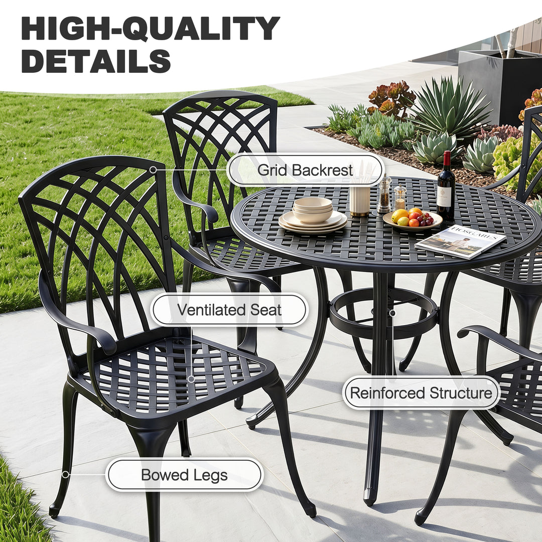 5-Piece Patio Cast Aluminum Dining Set with Umbrella Hole