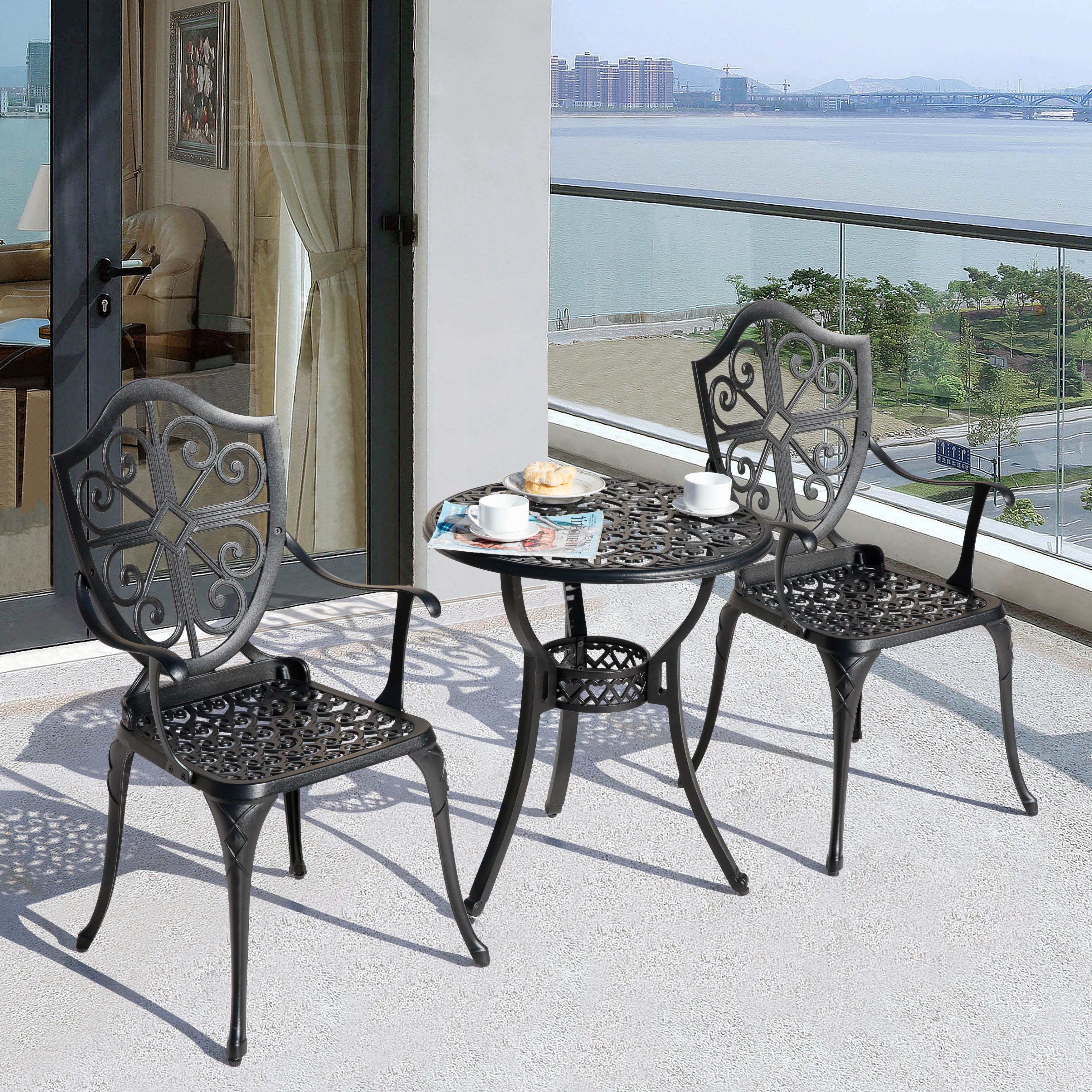 Nuu Garden 3pcs Bistro Table Set SCD007 black aluminum weather