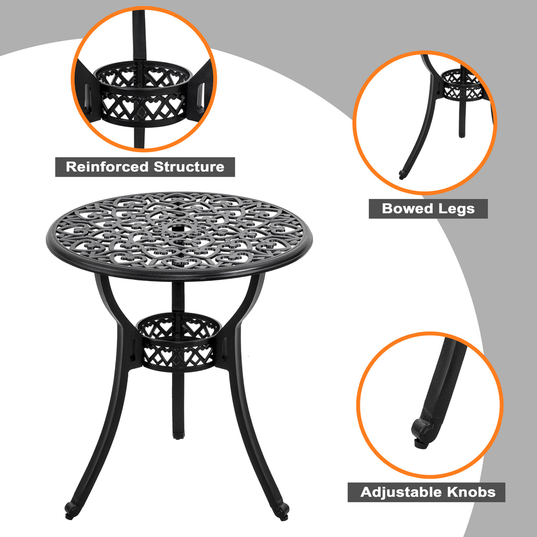 3 Piece Outdoor Bistro Set, Round Cast Aluminum Bistro Table with Umbrella Hole