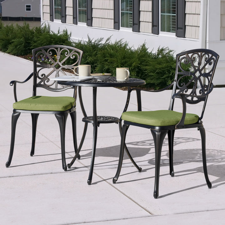 Outdoor 3-Piece Cast Aluminum Patio Set with Cushions and Umbrella Hole