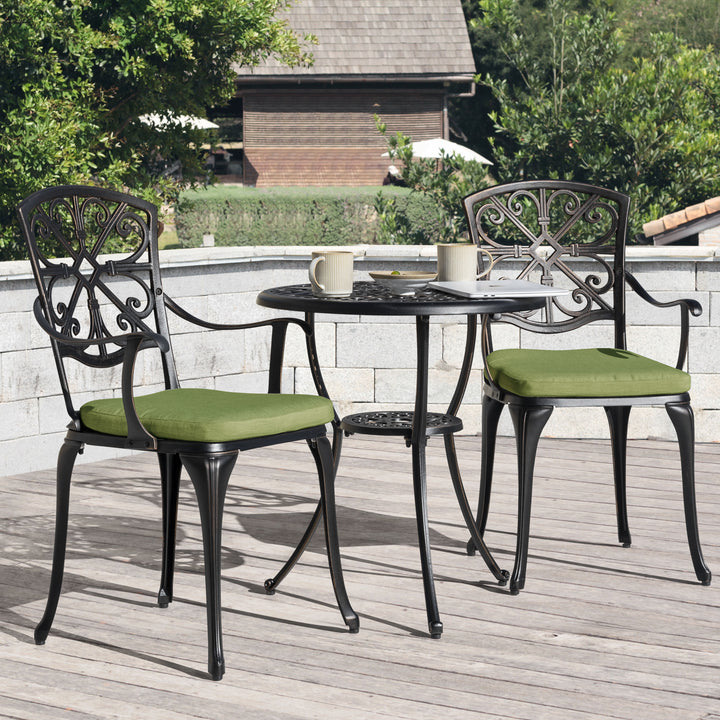 Outdoor 3-Piece Cast Aluminum Patio Set with Cushions and Umbrella Hole