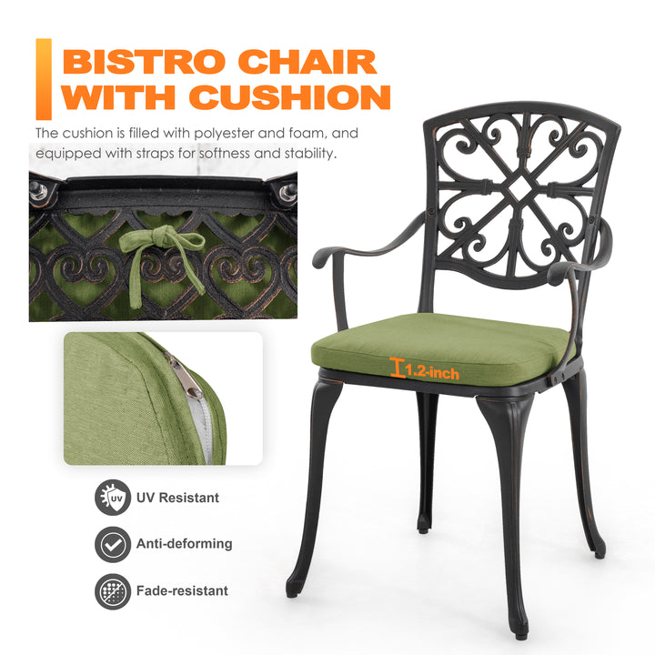 Outdoor 3-Piece Cast Aluminum Patio Set with Cushions and Umbrella Hole