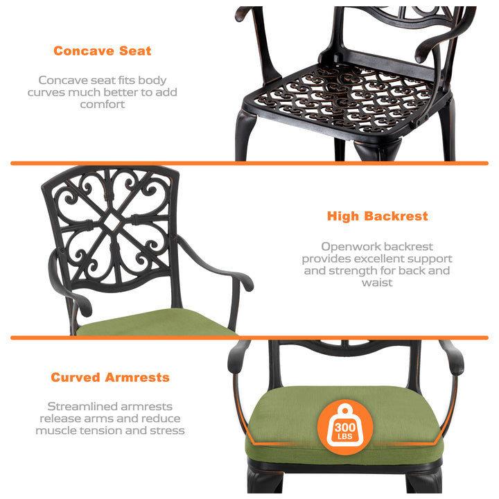 Outdoor 3-Piece Cast Aluminum Patio Set with Cushions and Umbrella Hole