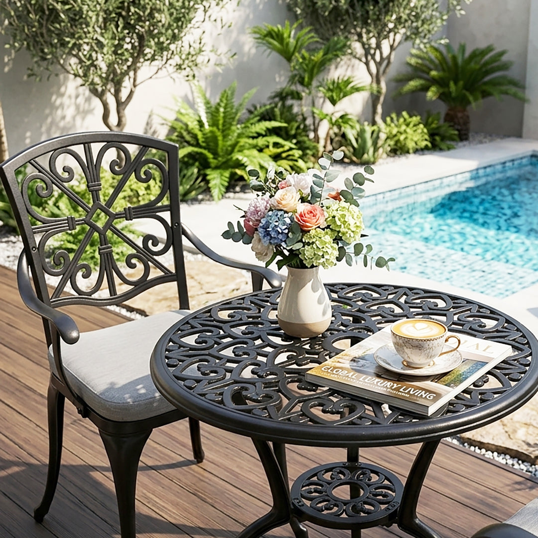 3-Piece Outdoor Bistro Set with Zippered Cushions, Black and Gray