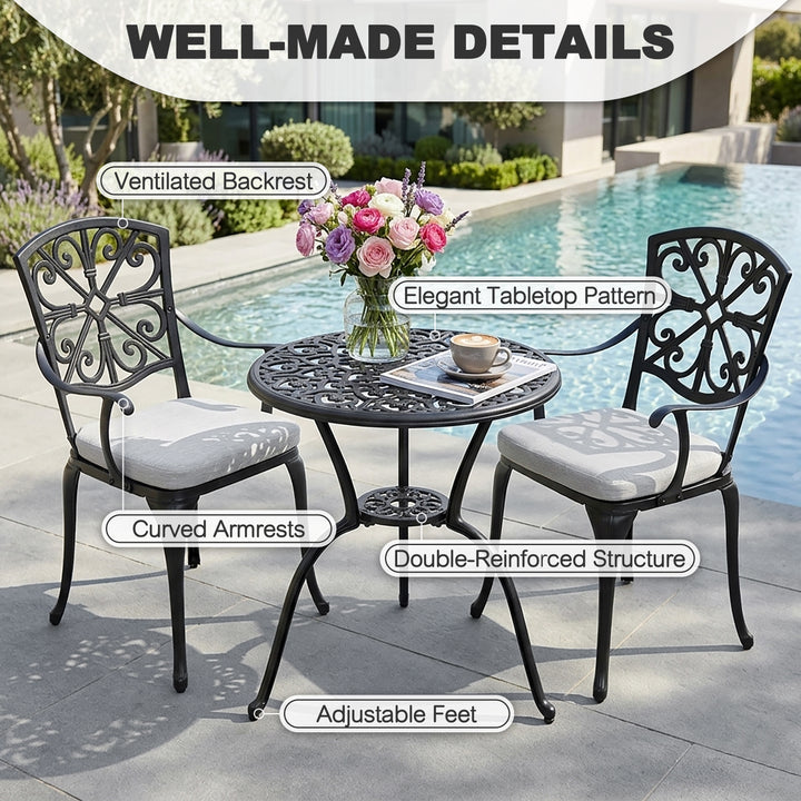 3-Piece Outdoor Bistro Set with Zippered Cushions, Black and Gray