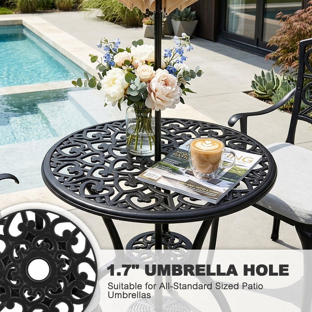 3-Piece Outdoor Bistro Set with Zippered Cushions, Black and Gray