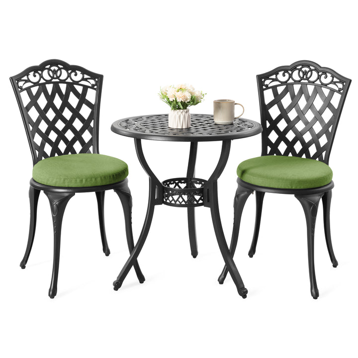 Patio 3-Piece Cast Aluminum Bistro Set with Cushions, Umbrella Hole