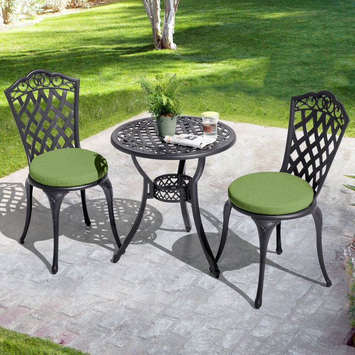 Patio 3-Piece Cast Aluminum Bistro Set with Cushions, Umbrella Hole