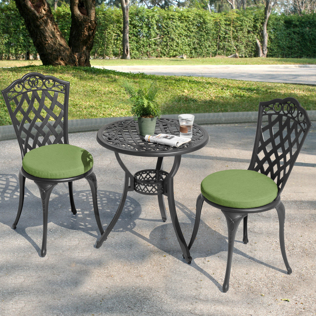 Patio 3-Piece Cast Aluminum Bistro Set with Cushions, Umbrella Hole