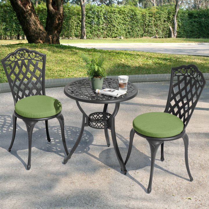 Patio 3-Piece Cast Aluminum Bistro Set with Cushions, Umbrella Hole