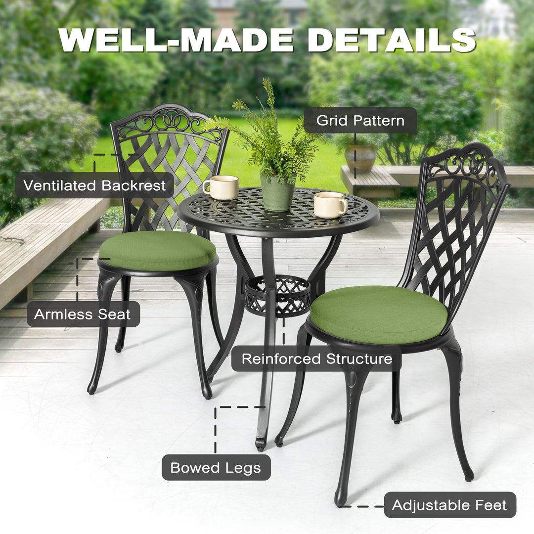 Patio 3-Piece Cast Aluminum Bistro Set with Cushions, Umbrella Hole