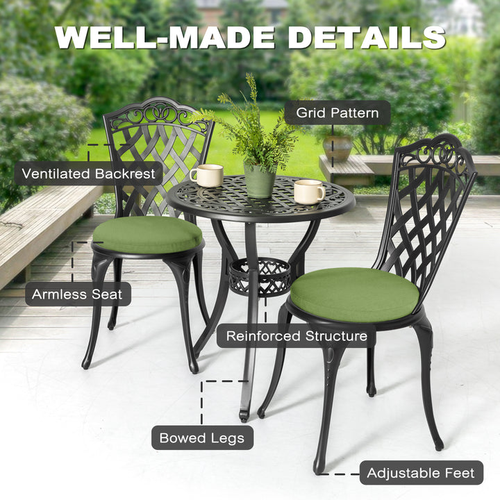 Patio 3-Piece Cast Aluminum Bistro Set with Cushions, Umbrella Hole