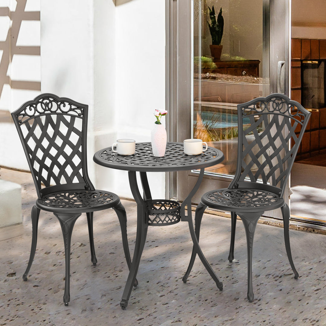 3-Piece Patio Bistro Set Outdoor Cast Aluminum Bistro Table and Chairs Set of 2, Outdoor Patio Bistro Set with Umbrella Hole for Patio Balcony, Black