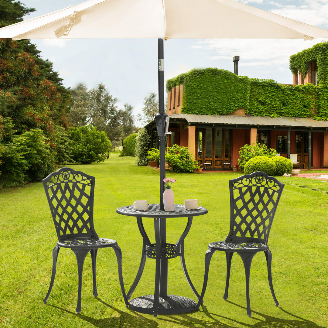 3-Piece Patio Bistro Set Outdoor Cast Aluminum Bistro Table and Chairs Set of 2, Outdoor Patio Bistro Set with Umbrella Hole for Patio Balcony, Black