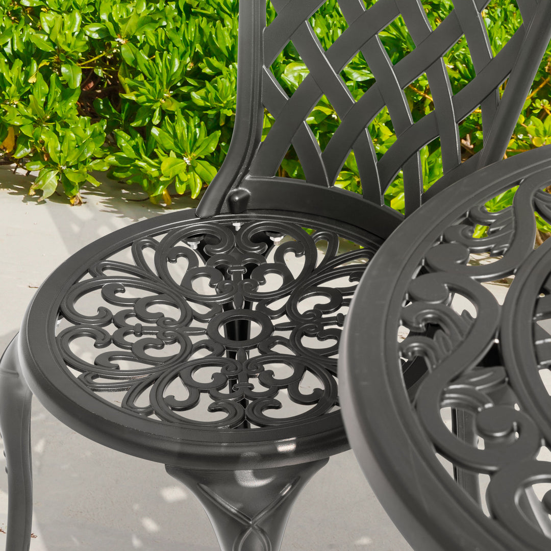 2 seat patio umbrella chair wrought iron 3-Piece Patio Bistro Set Outdoor Cast Aluminum Bistro Table and Chairs – Nuu Garden