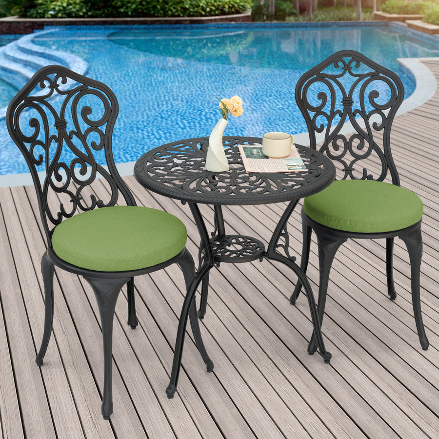 Nuu Garden Dark Gray 3-Piece Metal Outdoor Bistro Set Patio Conversation Seating Set with White Cushion