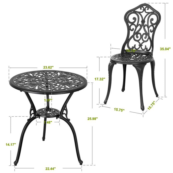 3 Piece Outdoor Bistro Set, Round Cast Aluminum Bistro Table with Umbrella Hole