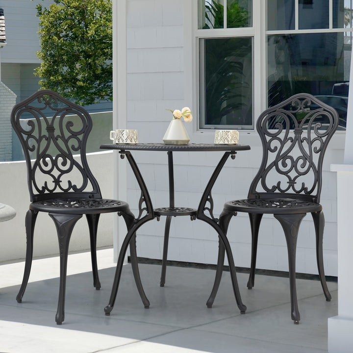 3 Piece Outdoor Bistro Set, Round Cast Aluminum Bistro Table with Umbrella Hole