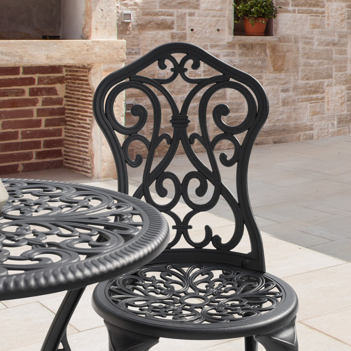 3 Piece Outdoor Bistro Set, Round Cast Aluminum Bistro Table with Umbrella Hole