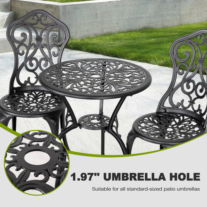 3 Piece Outdoor Bistro Set, Round Cast Aluminum Bistro Table with Umbrella Hole