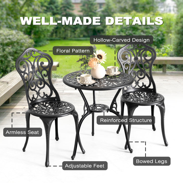 3 Piece Outdoor Bistro Set, Round Cast Aluminum Bistro Table with Umbrella Hole